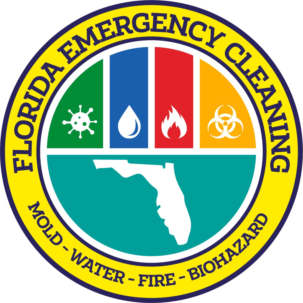 Florida Emergency Cleaning New Logo with Biohazard, Water, Mold, Fire symbols added to the pictures.